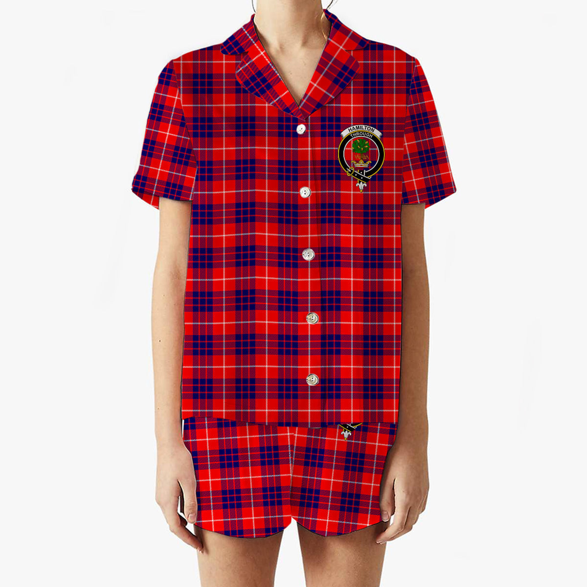 ScotsTee Shop Scottish Hamilton Modern Crest Women's Short Sleeve Short Set Tartan Pyjama Set