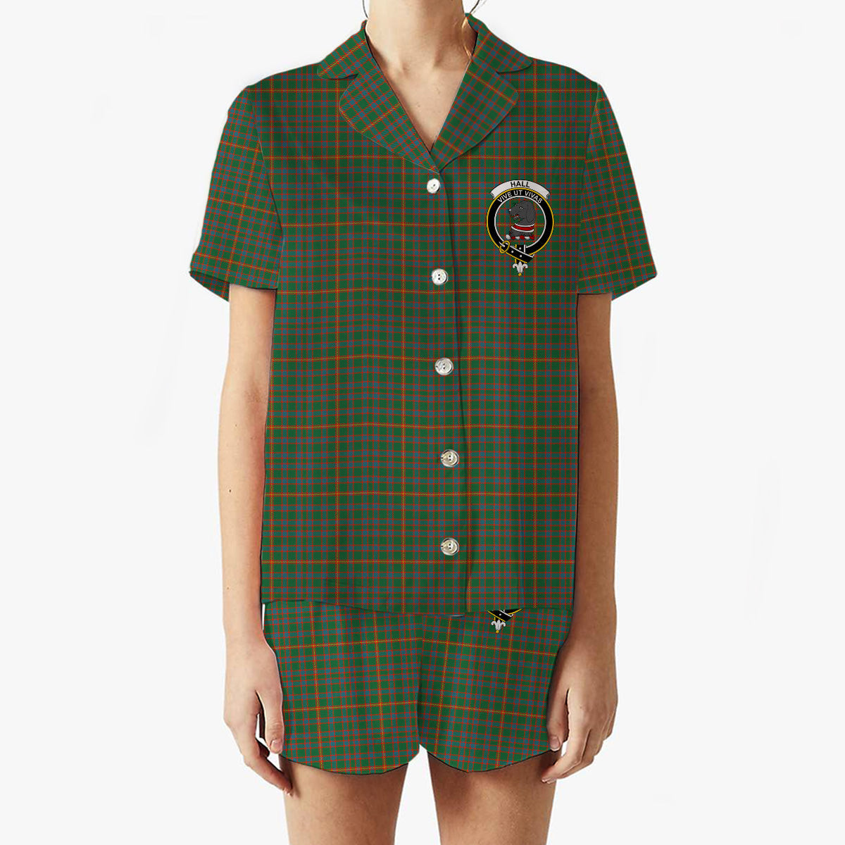 ScotsTee Shop Scottish Hall Ancient Crest Women's Short Sleeve Short Set Tartan Pyjama Set