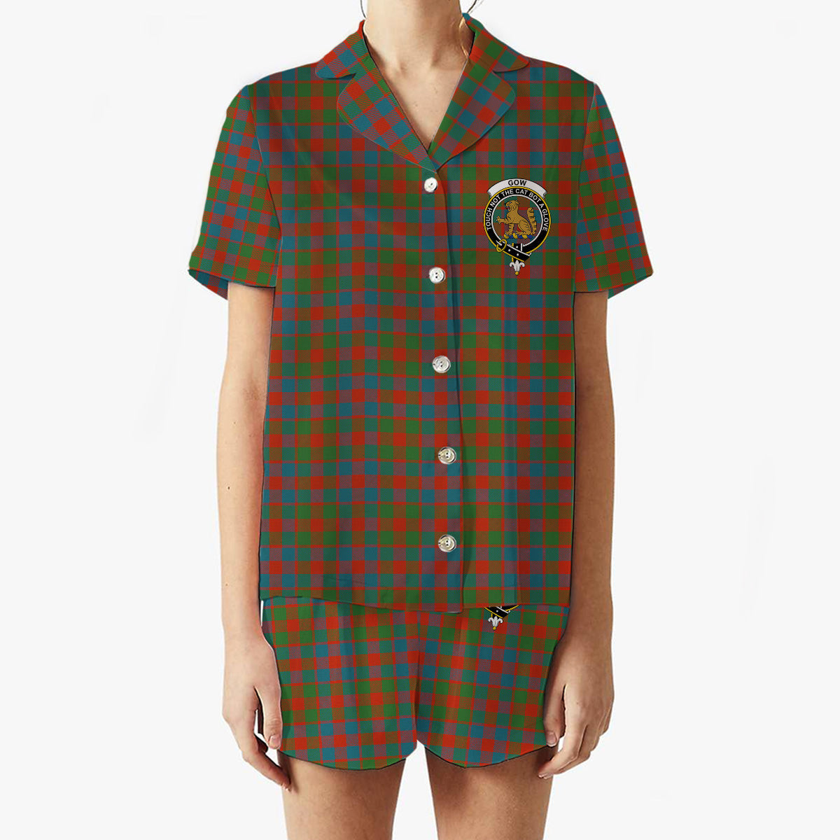 ScotsTee Shop Scottish Gow Ancient Crest Women's Short Sleeve Short Set Tartan Pyjama Set