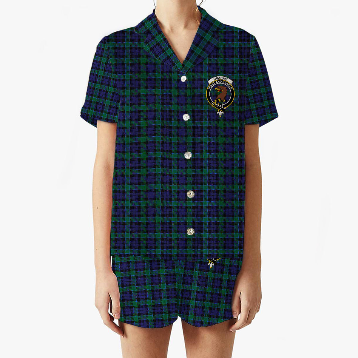 ScotsTee Shop Scottish Graham of Menteith Crest Women's Short Sleeve Short Set Tartan Pyjama Set