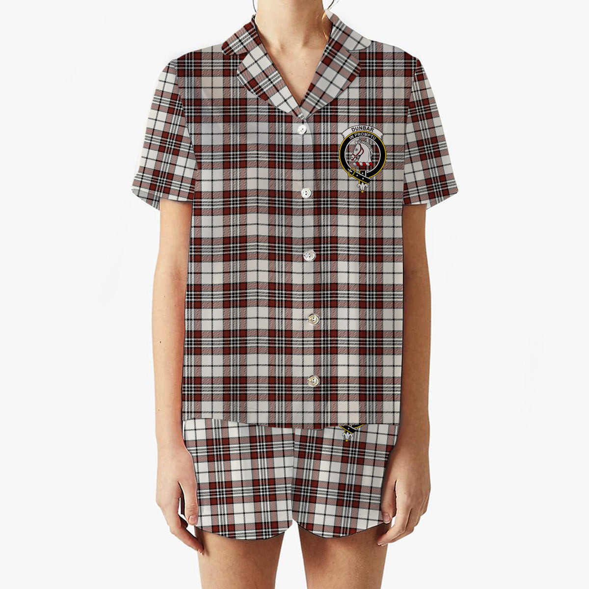 ScotsTee Shop Scottish Dunbar Plaid Ancient Crest Women's Short Sleeve Short Set Tartan Pyjama Set