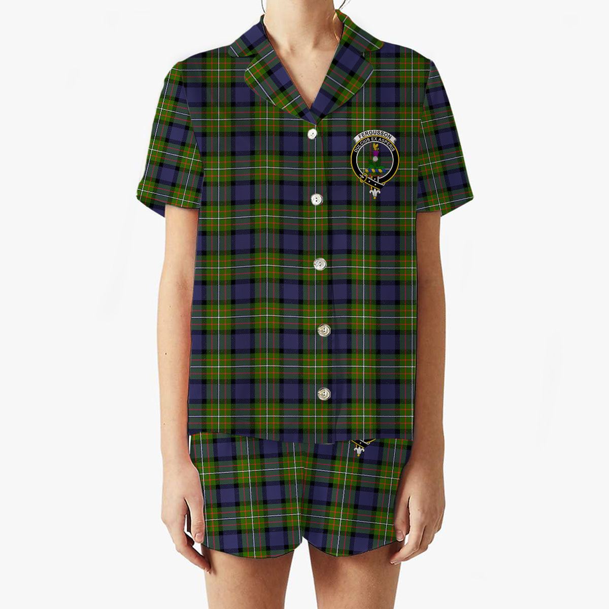 ScotsTee Shop Scottish Fergusson Modern Crest Women's Short Sleeve Short Set Tartan Pyjama Set