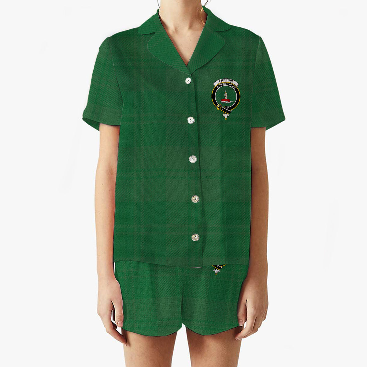 ScotsTee Shop Scottish Erskine Hunting Ancient Crest Women's Short Sleeve Short Set Tartan Pyjama Set