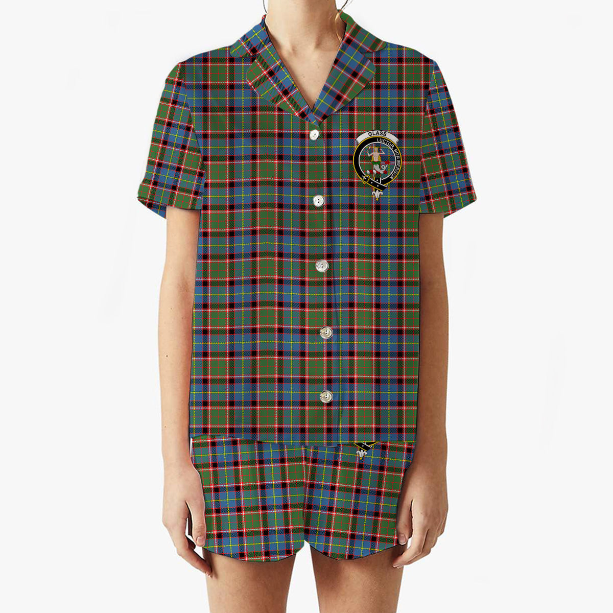 ScotsTee Shop Scottish Glass Crest Women's Short Sleeve Short Set Tartan Pyjama Set