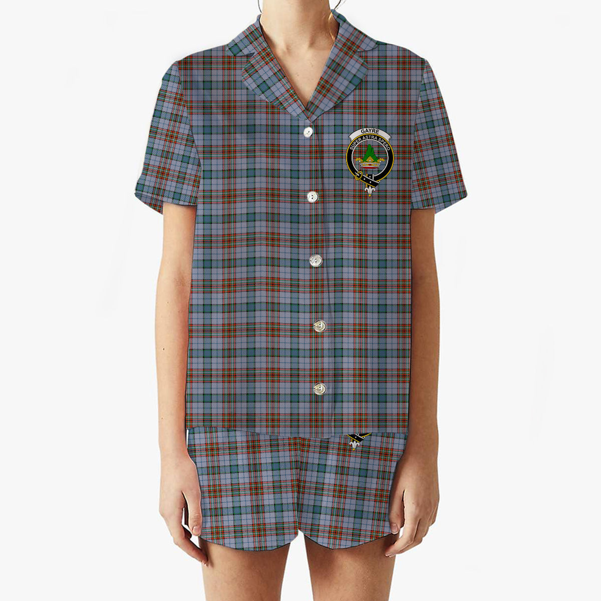 ScotsTee Shop Scottish Gayre Hunting Ancient Crest Women's Short Sleeve Short Set Tartan Pyjama Set