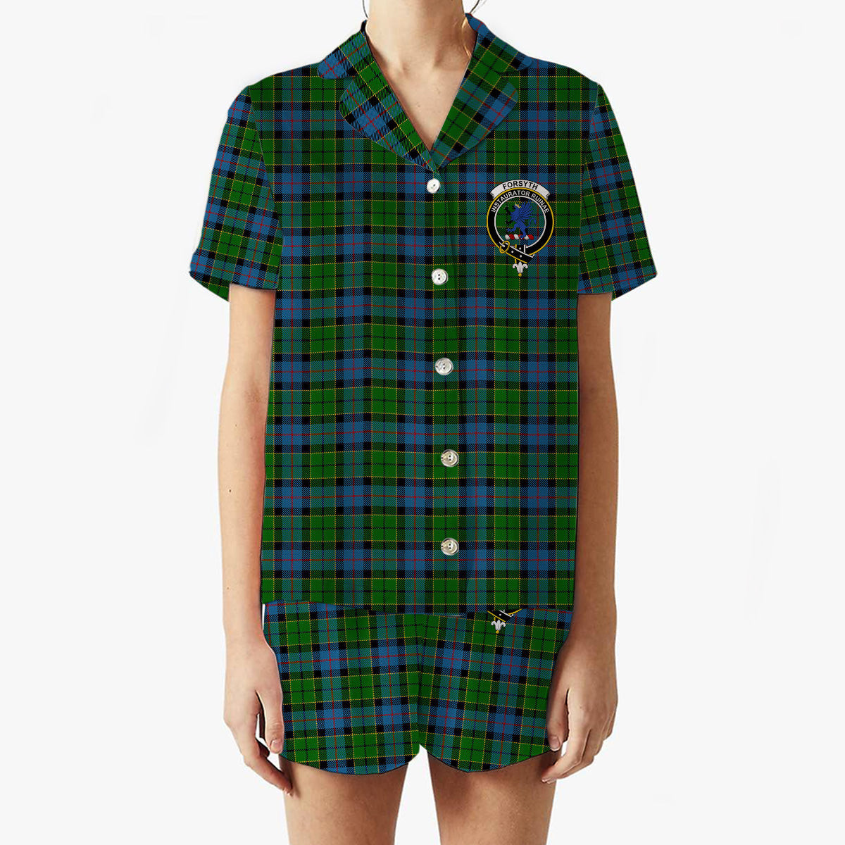 ScotsTee Shop Scottish Forsyth 1795 Crest Women's Short Sleeve Short Set Tartan Pyjama Set