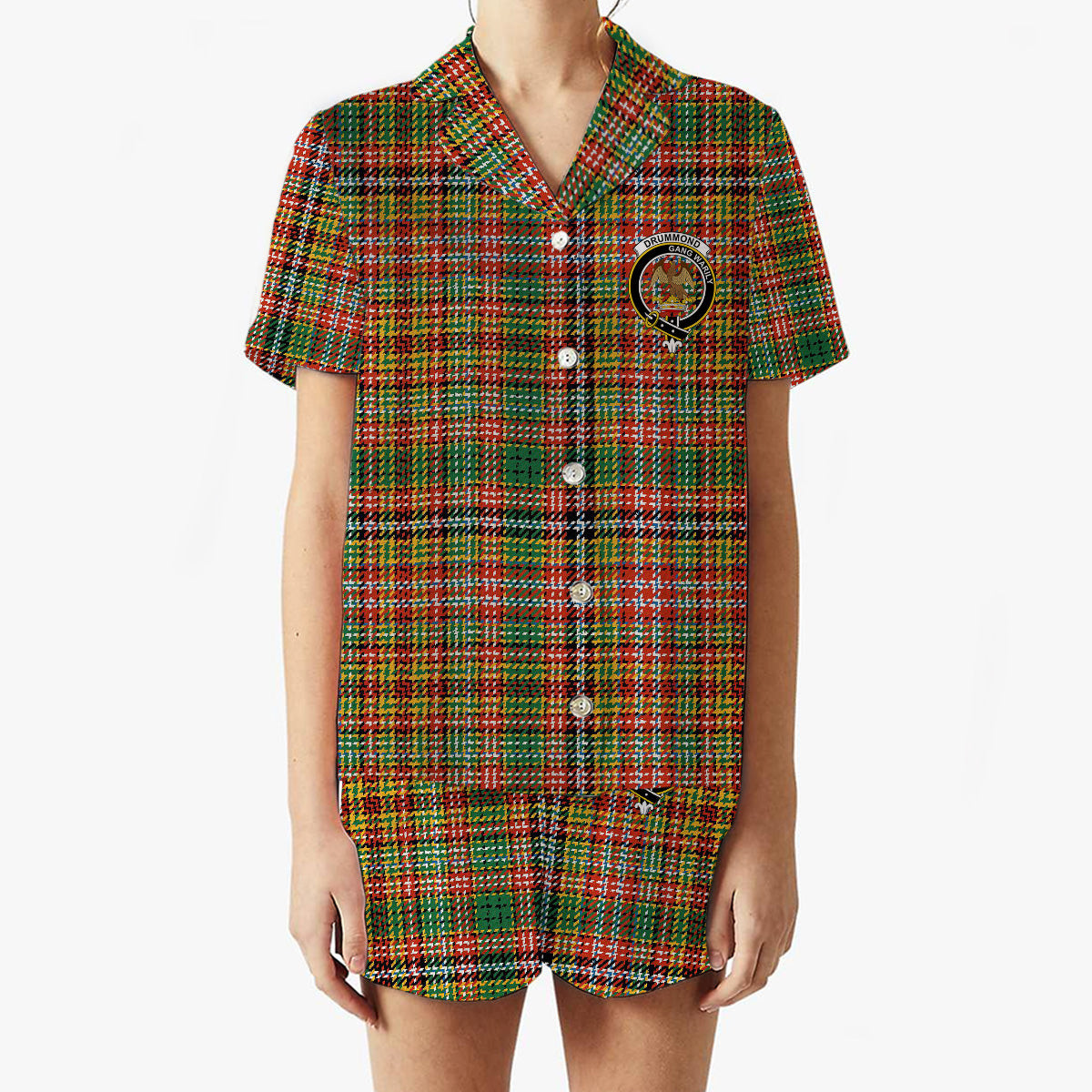 ScotsTee Shop Scottish Drummond of Strathallan Ancient Crest Women's Short Sleeve Short Set Tartan Pyjama Set