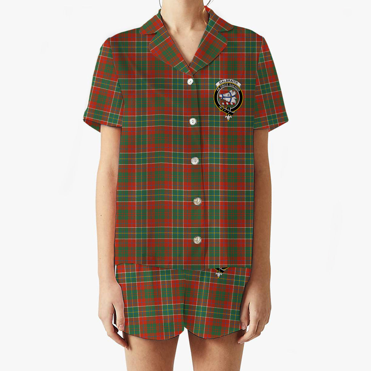 ScotsTee Shop Scottish Galbraith USA Ancient Crest Women's Short Sleeve Short Set Tartan Pyjama Set