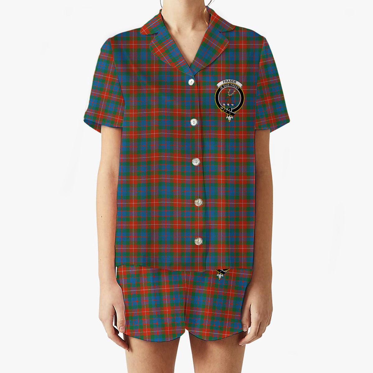 ScotsTee Shop Scottish Fraser of Lovat Ancient Crest Women's Short Sleeve Short Set Tartan Pyjama Set