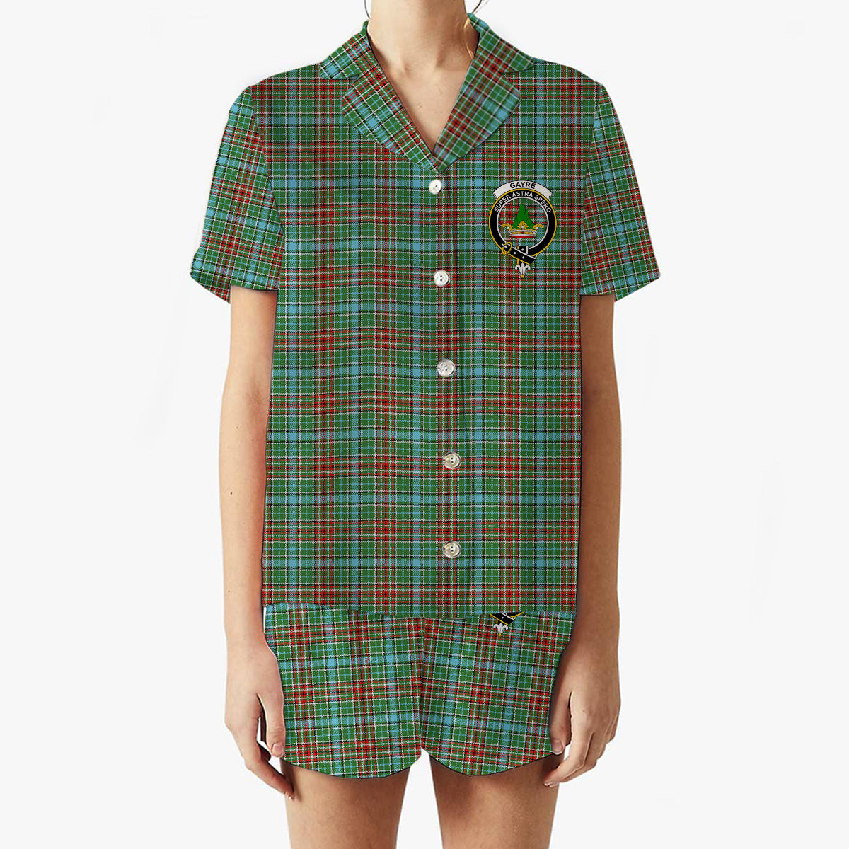 ScotsTee Shop Scottish Gayre Modern Crest Women's Short Sleeve Short Set Tartan Pyjama Set
