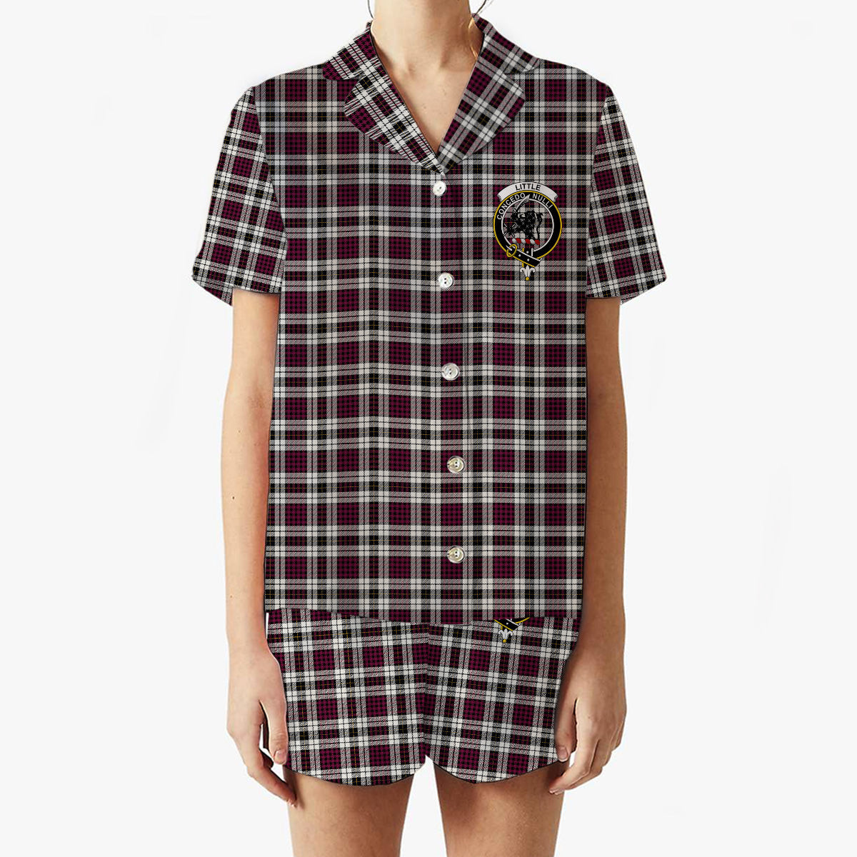 ScotsTee Shop Scottish Little Dress Modern Crest Women's Short Sleeve Short Set Tartan Pyjama Set
