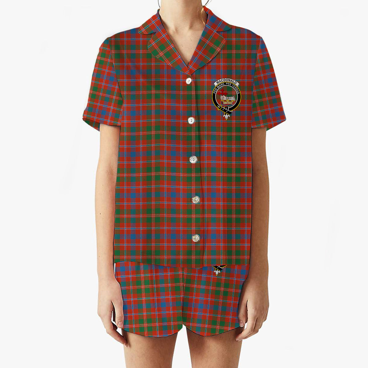 ScotsTee Shop Scottish MacDonald of Glenaladale Ancient Crest Women's Short Sleeve Short Set Tartan Pyjama Set