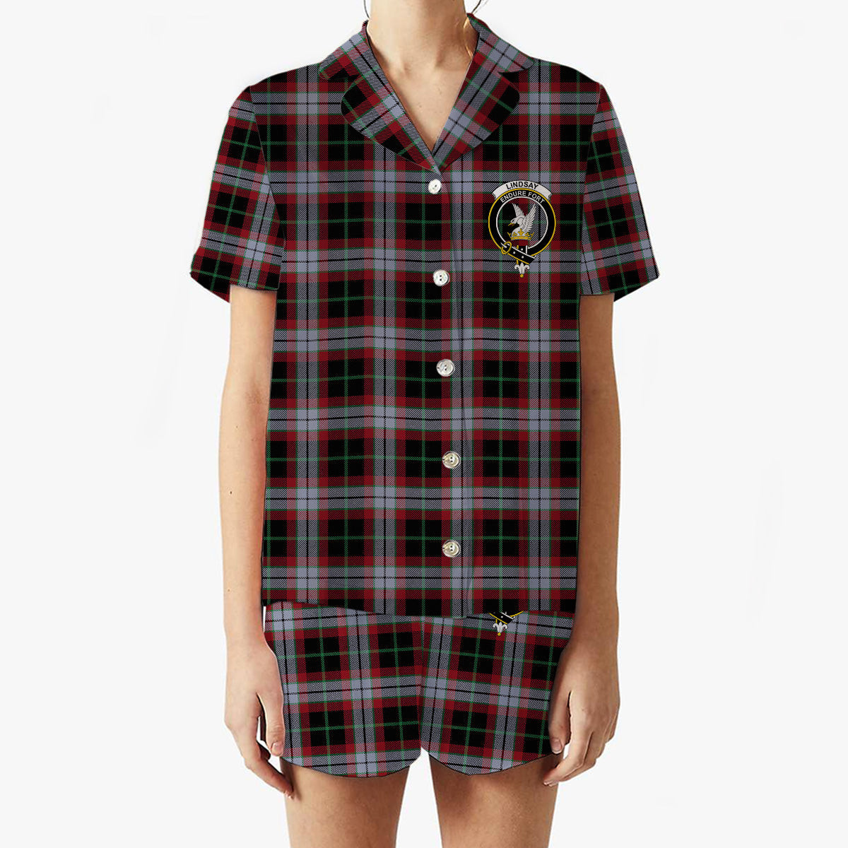ScotsTee Shop Scottish Lindsay Hunting Ancient Crest Women's Short Sleeve Short Set Tartan Pyjama Set