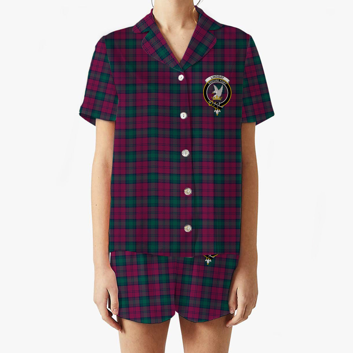 ScotsTee Shop Scottish Lindsay #2 Modern Clan Crest Women's Short Sleeve Short Set Tartan Pyjama Set