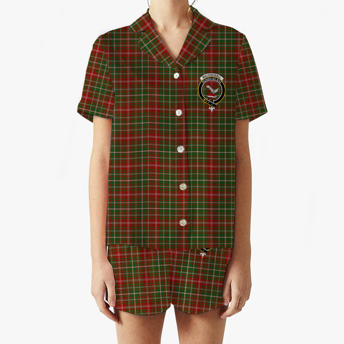 ScotsTee Shop Scottish MacDougall 2005 Crest Women's Short Sleeve Short Set Tartan Pyjama Set