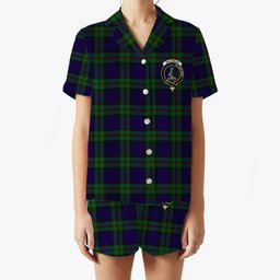 ScotsTee Shop Scottish MacKinlay 2_4 black stripes Crest Women's Short Sleeve Short Set Tartan Pyjama Set