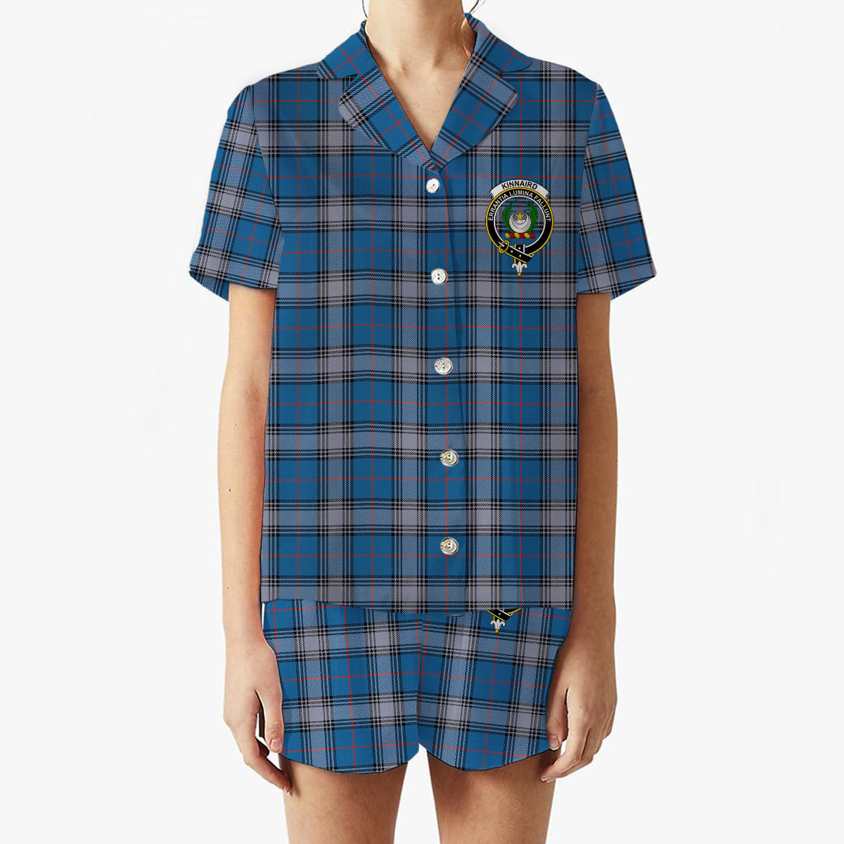 ScotsTee Shop Scottish Kinnaird Ancient Crest Women's Short Sleeve Short Set Tartan Pyjama Set