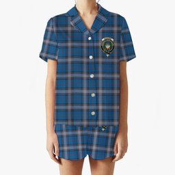 ScotsTee Shop Scottish Kinnaird Ancient Crest Women's Short Sleeve Short Set Tartan Pyjama Set
