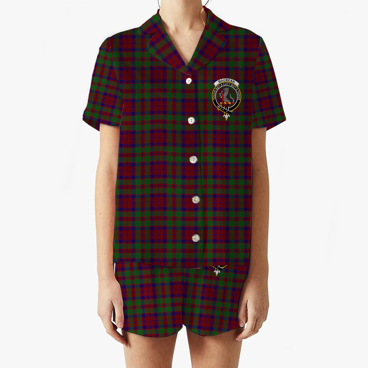 ScotsTee Shop Scottish MacBean of Tomatin Crest Women's Short Sleeve Short Set Tartan Pyjama Set