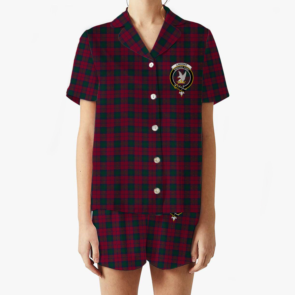 ScotsTee Shop Scottish Lindsay 1 Crest Women's Short Sleeve Short Set Tartan Pyjama Set