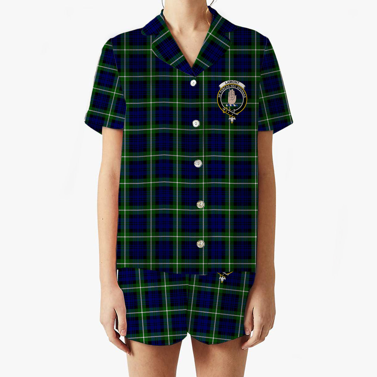 ScotsTee Shop Scottish Lamont Modern Crest Women's Short Sleeve Short Set Tartan Pyjama Set