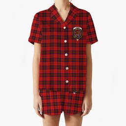 ScotsTee Shop Scottish Leslie Red Modern Crest Women's Short Sleeve Short Set Tartan Pyjama Set