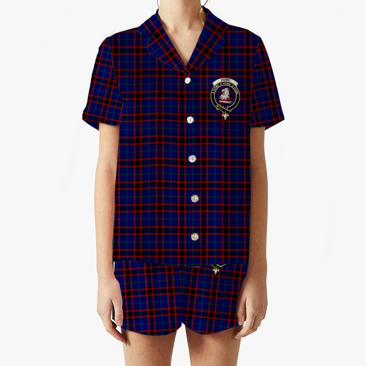 ScotsTee Shop Scottish Hume Modern Crest Women's Short Sleeve Short Set Tartan Pyjama Set