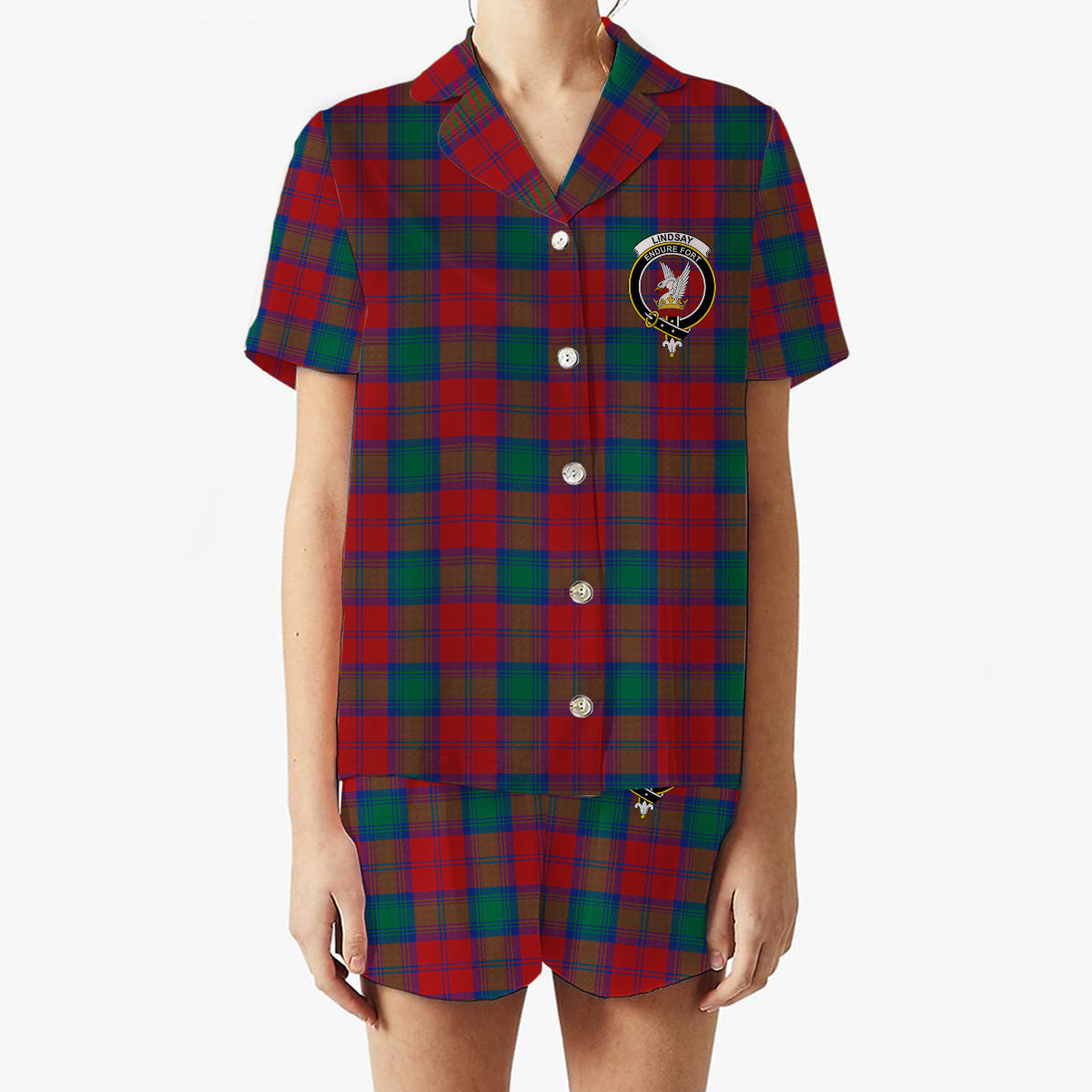 ScotsTee Shop Scottish Lindsay Modern Crest Women's Short Sleeve Short Set Tartan Pyjama Set
