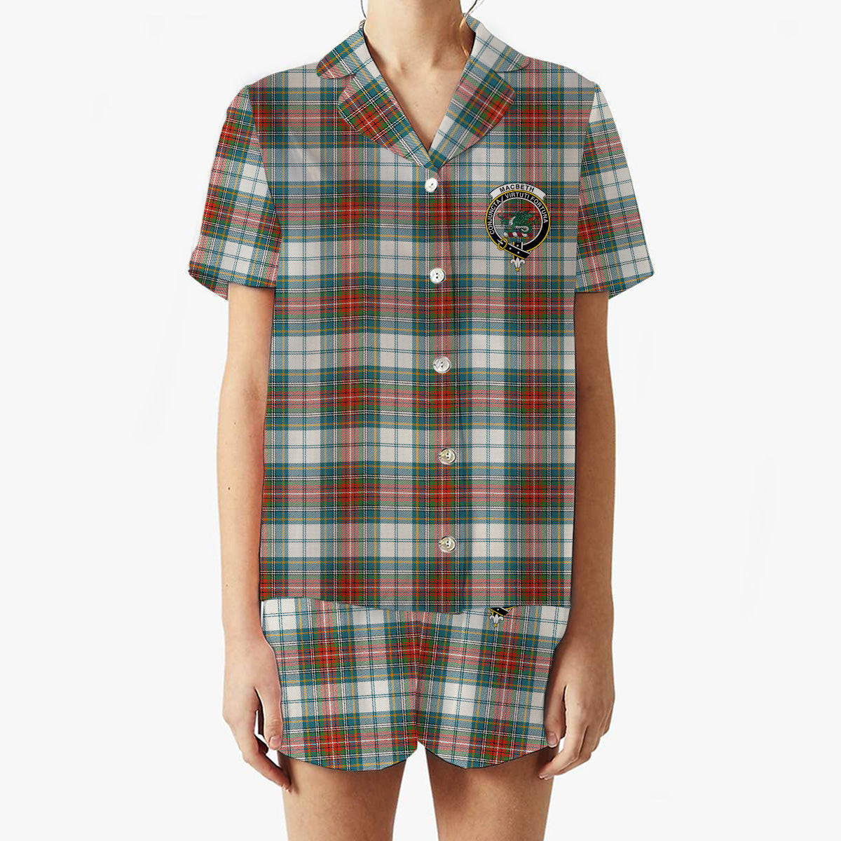 ScotsTee Shop Scottish MacBeth Dress Ancient Crest Women's Short Sleeve Short Set Tartan Pyjama Set
