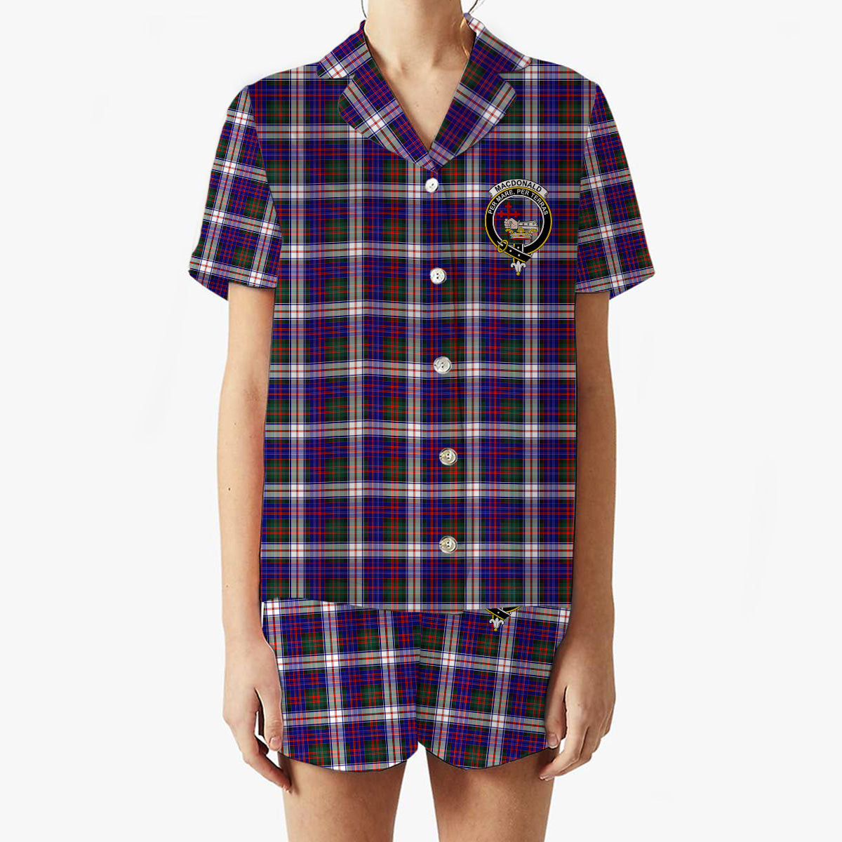 ScotsTee Shop Scottish MacDonald Dress Modern SC Crest Women's Short Sleeve Short Set Tartan Pyjama Set