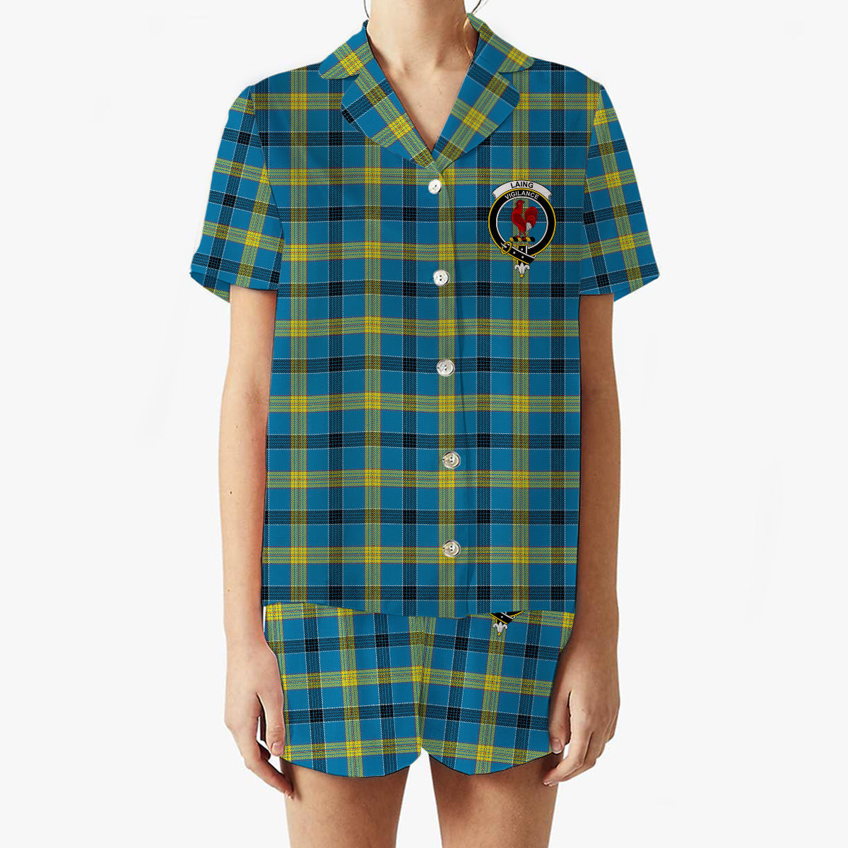 ScotsTee Shop Scottish Laing Modern Crest Women's Short Sleeve Short Set Tartan Pyjama Set