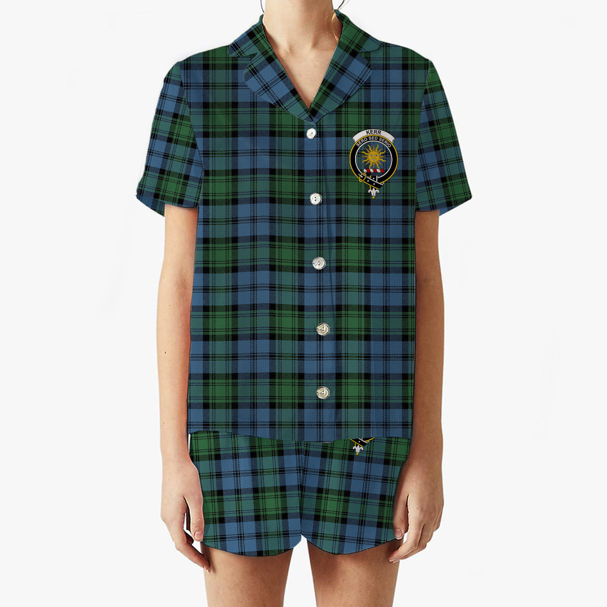 ScotsTee Shop Scottish Kerr Hunting Ancient Crest Women's Short Sleeve Short Set Tartan Pyjama Set