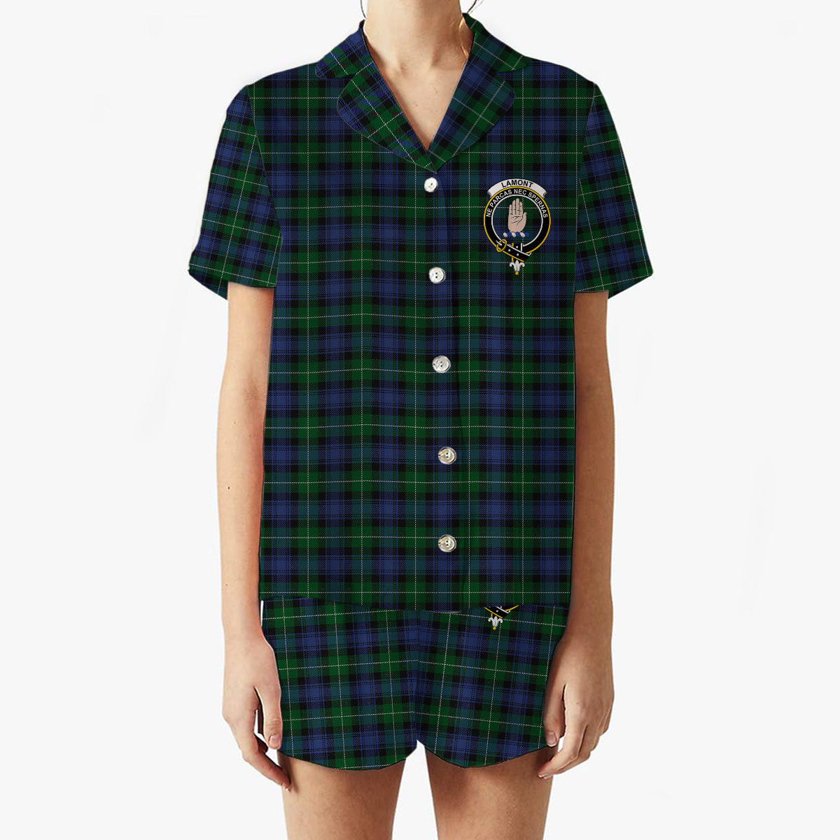 ScotsTee Shop Scottish Lamont 2 Crest Women's Short Sleeve Short Set Tartan Pyjama Set