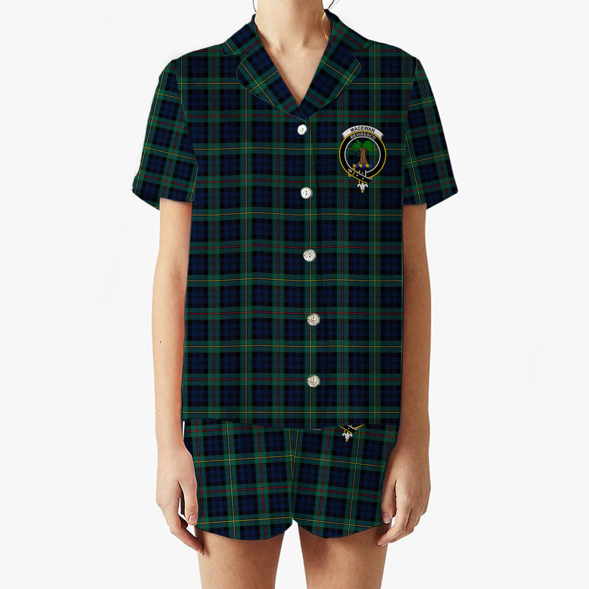ScotsTee Shop Scottish MacEwan Modern Crest Women's Short Sleeve Short Set Tartan Pyjama Set