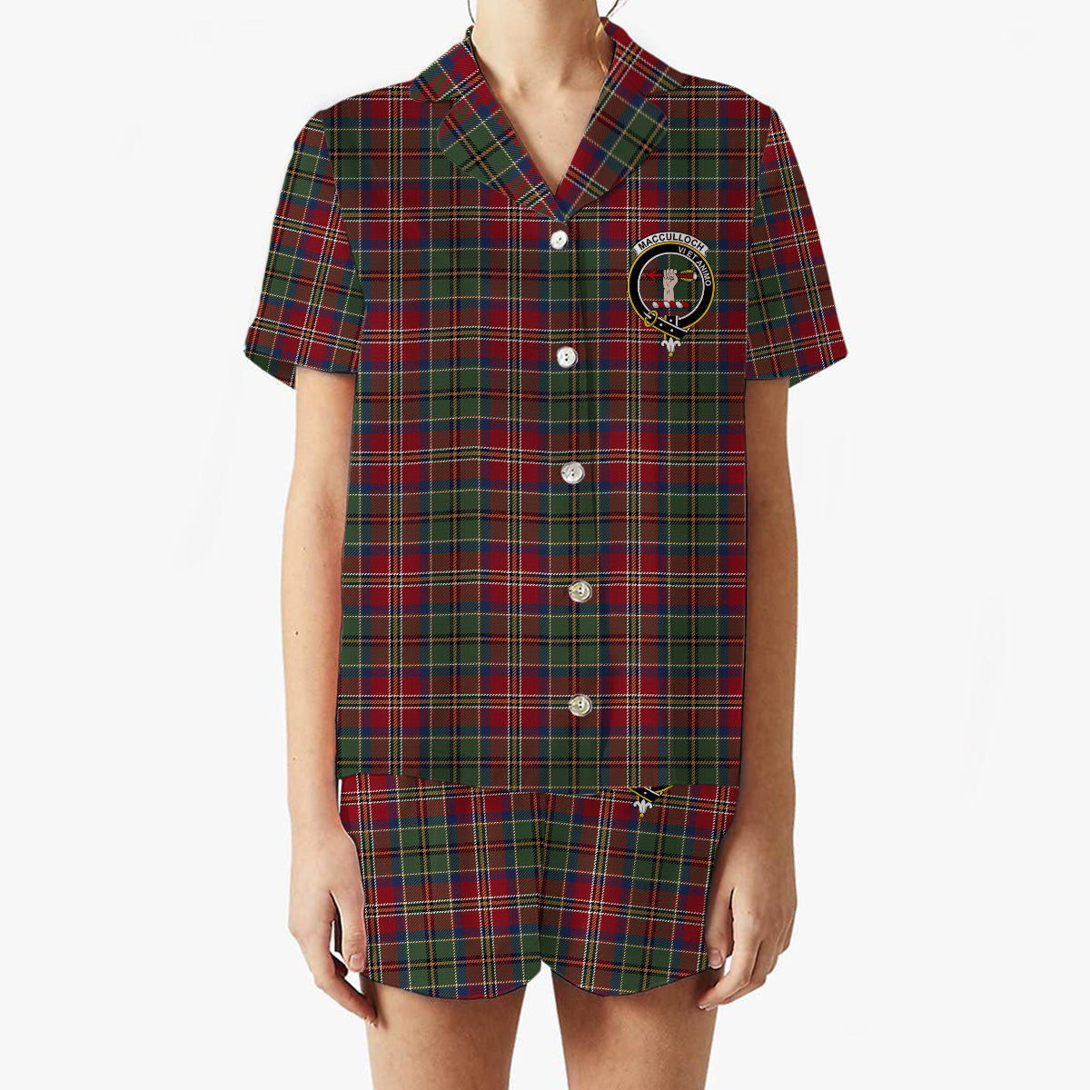 ScotsTee Shop Scottish MacCulloch Ancient Crest Women's Short Sleeve Short Set Tartan Pyjama Set