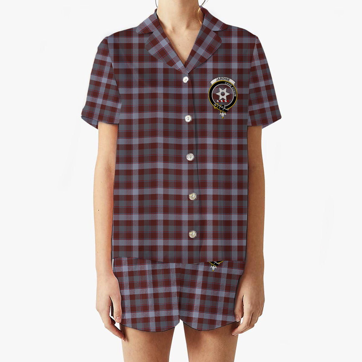 ScotsTee Shop Scottish Jardine of Castlemilk Modern Crest Women's Short Sleeve Short Set Tartan Pyjama Set
