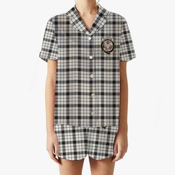 ScotsTee Shop Scottish MacFarlane Black White Ancient Crest Women's Short Sleeve Short Set Tartan Pyjama Set
