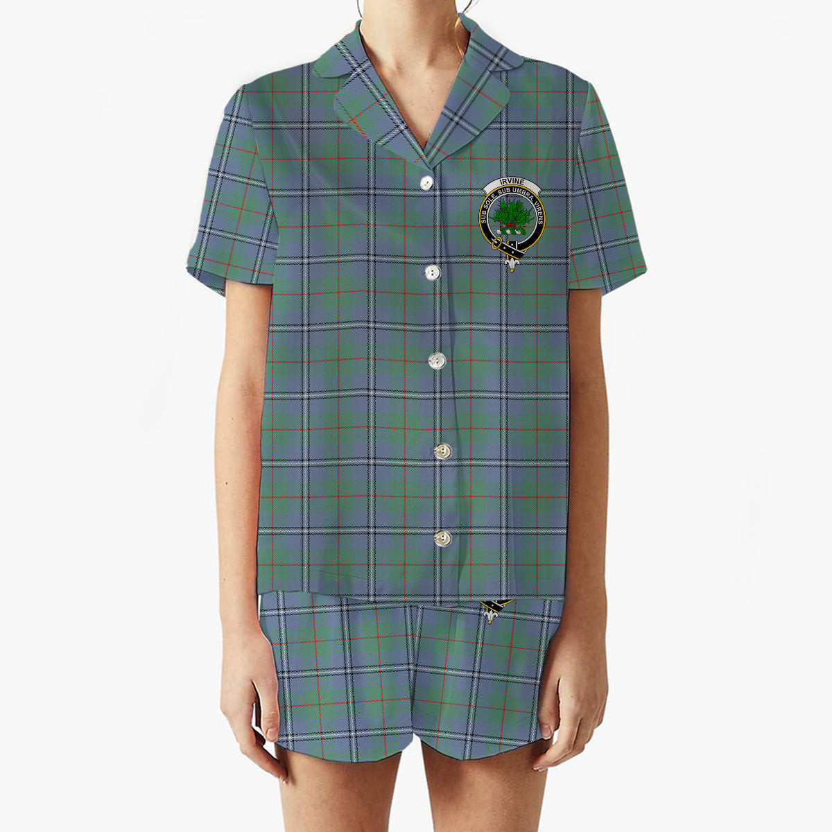 ScotsTee Shop Scottish Irvine of Glentulchan Ancient Crest Women's Short Sleeve Short Set Tartan Pyjama Set