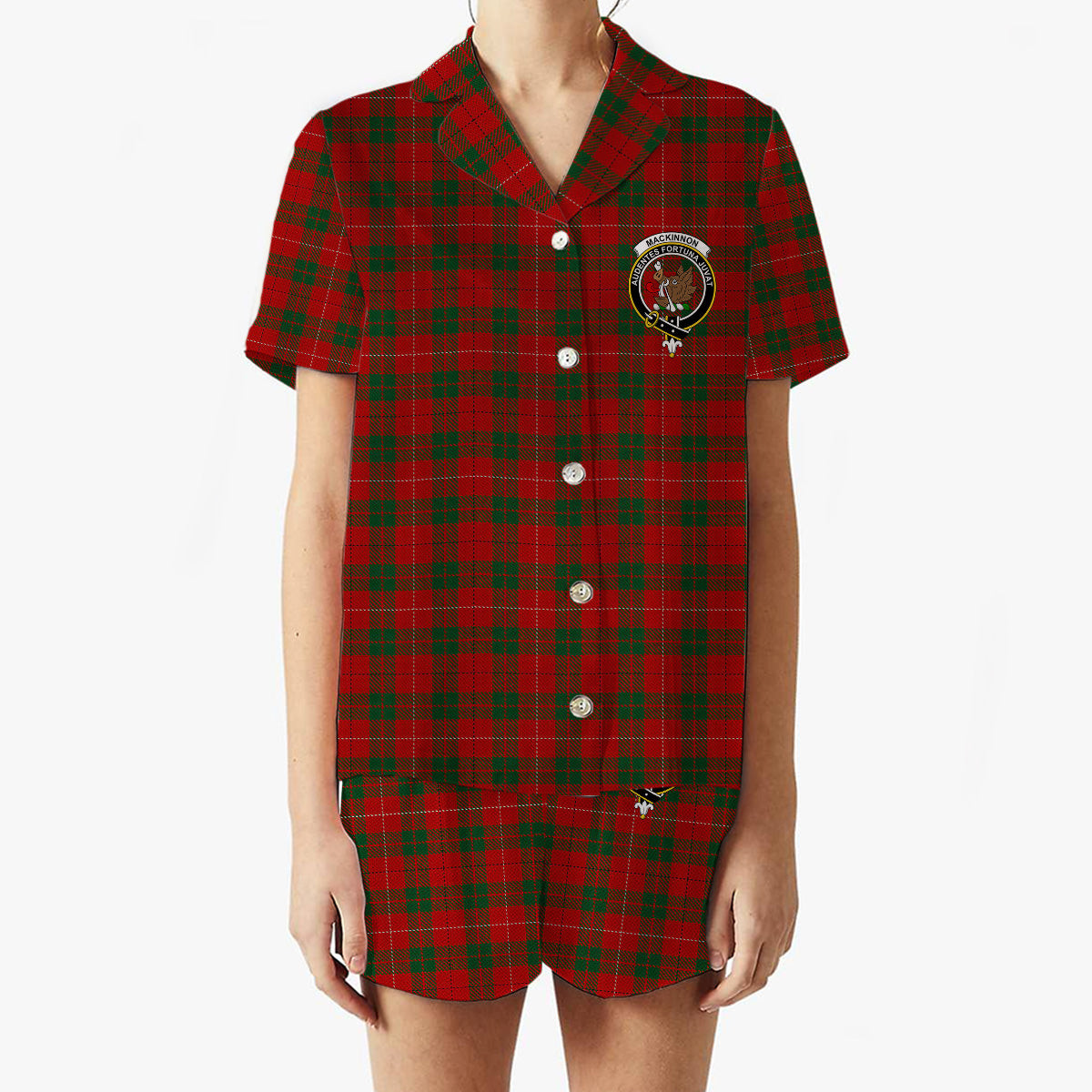 ScotsTee Shop Scottish MacKinnon 1842 Crest Women's Short Sleeve Short Set Tartan Pyjama Set