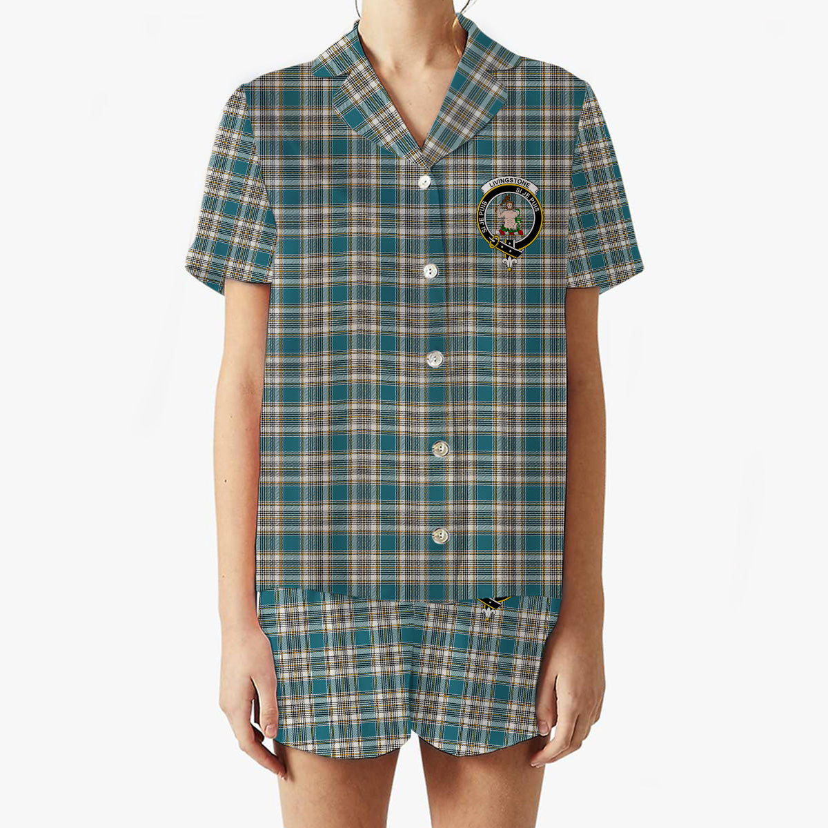 ScotsTee Shop Scottish Livingstone Dress Ancient Crest Women's Short Sleeve Short Set Tartan Pyjama Set