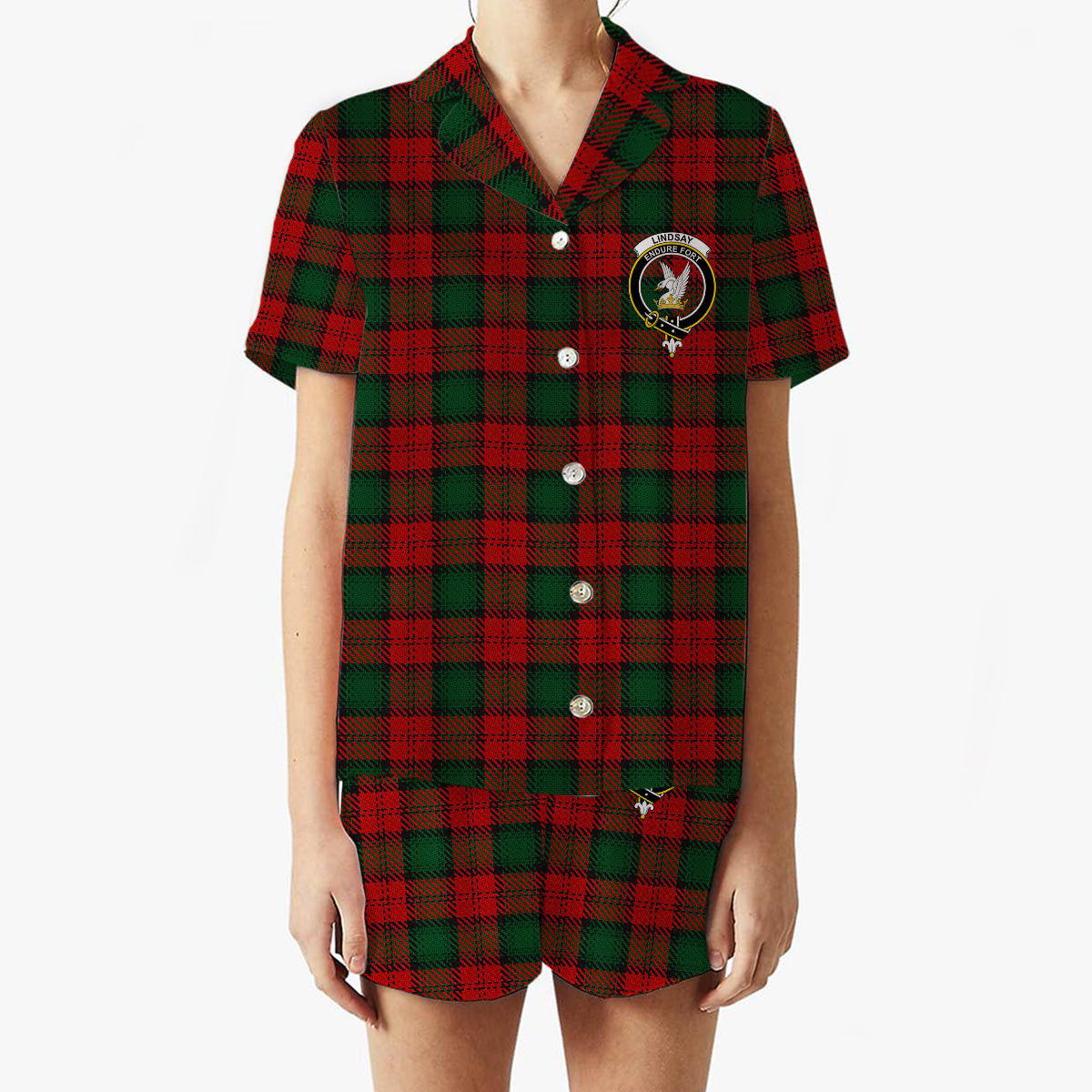 ScotsTee Shop Scottish Lindsay 2 Crest Women's Short Sleeve Short Set Tartan Pyjama Set