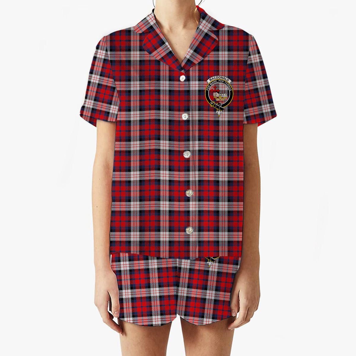 ScotsTee Shop Scottish MacDonald Dress Irish Modern Crest Women's Short Sleeve Short Set Tartan Pyjama Set