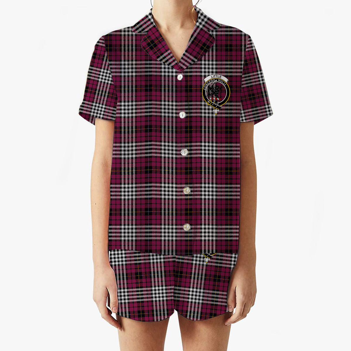 ScotsTee Shop Scottish Little of Morton Rigg Modern Crest Women's Short Sleeve Short Set Tartan Pyjama Set