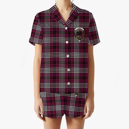 ScotsTee Shop Scottish Little of Morton Rigg Modern Crest Women's Short Sleeve Short Set Tartan Pyjama Set