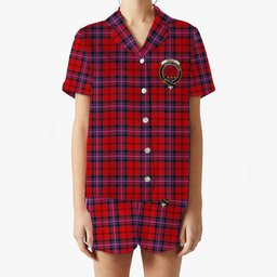 ScotsTee Shop Scottish Kelly of Sleat Red Modern Crest Women's Short Sleeve Short Set Tartan Pyjama Set
