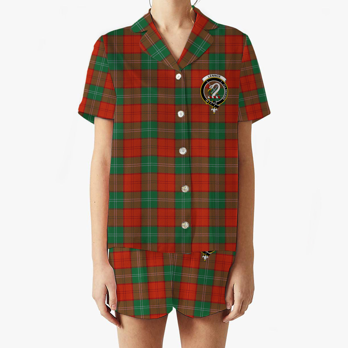 ScotsTee Shop Scottish Lennox Ancient Crest Women's Short Sleeve Short Set Tartan Pyjama Set