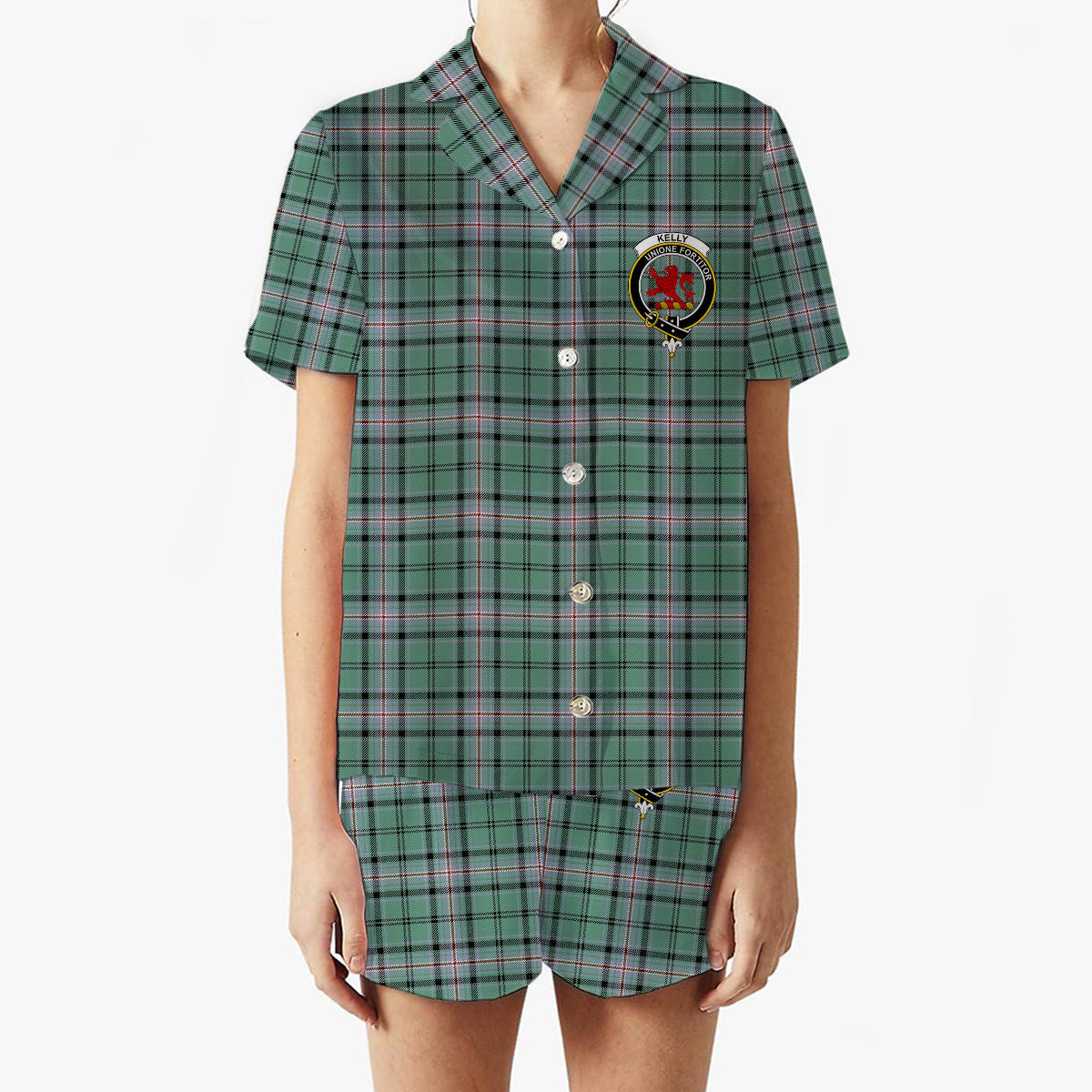 ScotsTee Shop Scottish Kelly of Sleat Hunting Ancient Crest Women's Short Sleeve Short Set Tartan Pyjama Set