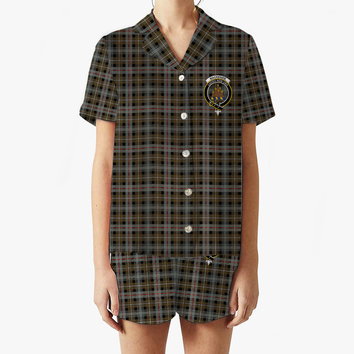 ScotsTee Shop Scottish MacKenzie Weathered Crest Women's Short Sleeve Short Set Tartan Pyjama Set