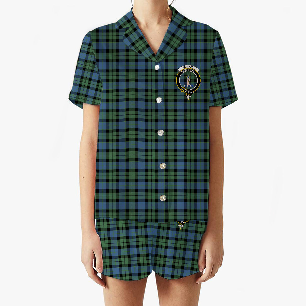 ScotsTee Shop Scottish MacKay Ancient Crest Women's Short Sleeve Short Set Tartan Pyjama Set