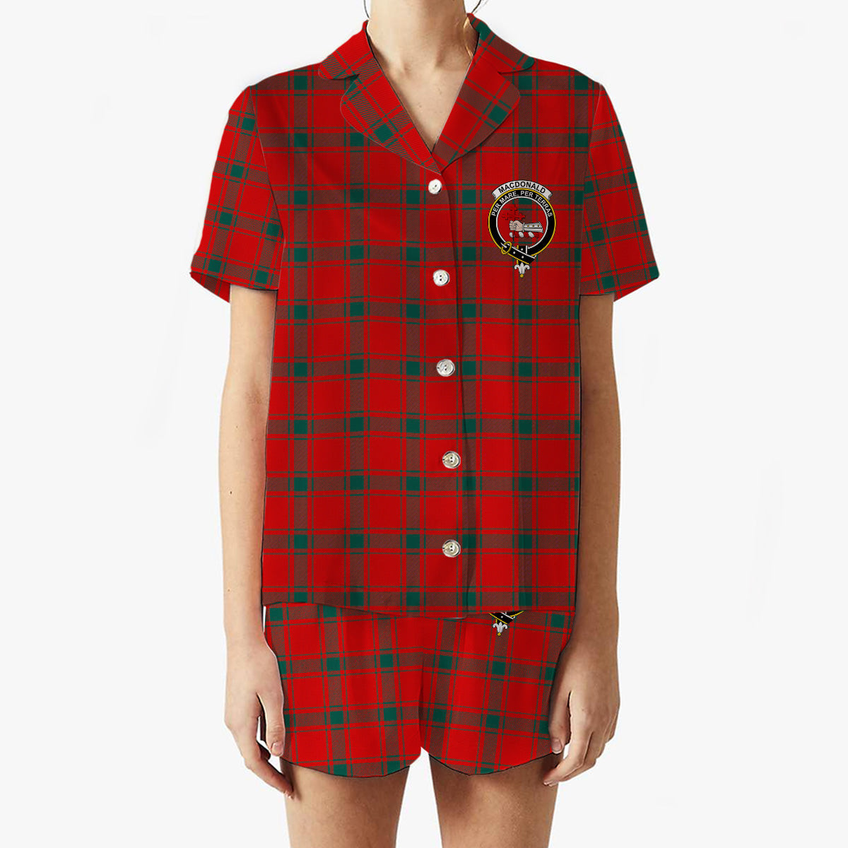 ScotsTee Shop Scottish MacDonald of Sleat Modern Crest Women's Short Sleeve Short Set Tartan Pyjama Set